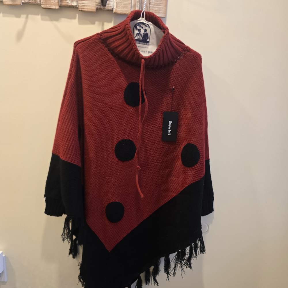 Chic Red and Black Women's Poncho